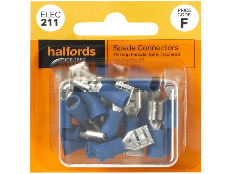Halfords Spade Connectors 15 Amp Female (ELEC211)