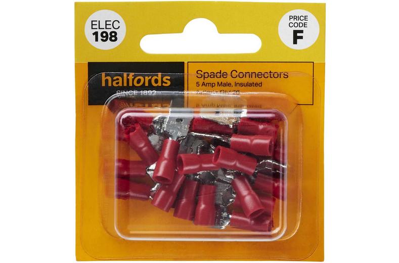 Halfords Spade Connectors 5 Amp Male Insulated (ELEC198) Halfords Spade Connectors 5 Amp Male Insulated (ELEC198)