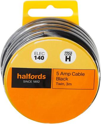 Halfords 5 Amp Twin Cable Black (ELEC140)