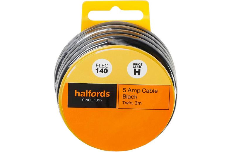 Halfords 5 Amp Twin Cable Black (ELEC140) Halfords 5 Amp Twin Cable Black (ELEC140)