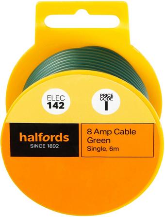 Halfords 8 Amp Cable Green (ELEC142)