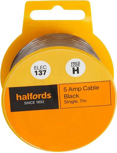 Halfords 5 Amp Cable Black (ELEC137) Halfords 5 Amp Cable Black (ELEC137)