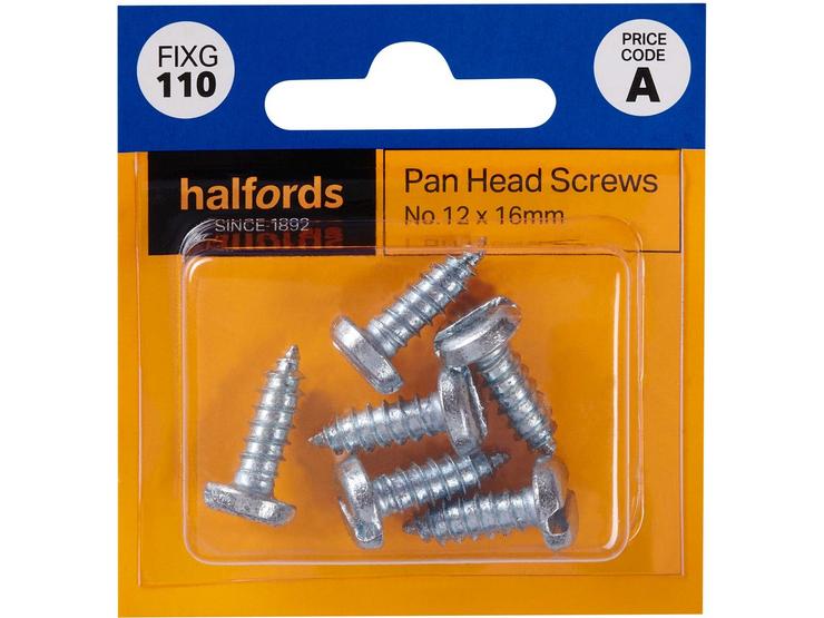 Halfords Pan Head Screws No12 x 16mm (FIXG110)