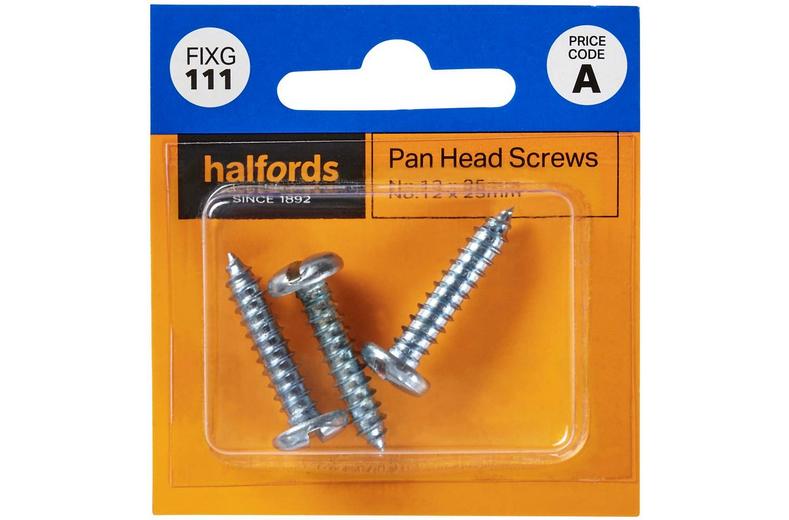Halfords Pan Head Screws No12 x 25mm (FIXG111) Halfords Pan Head Screws No12 x 25mm (FIXG111)