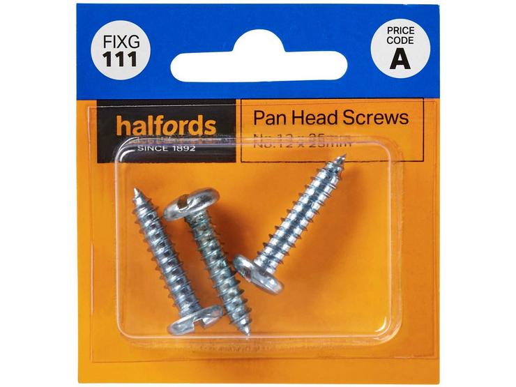 Halfords Pan Head Screws No12 x 25mm (FIXG111)