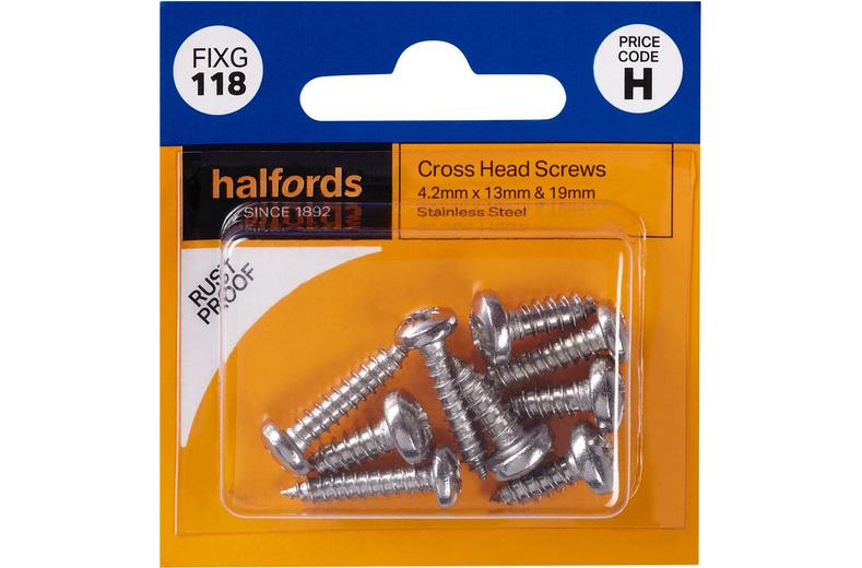 Halfords Cross Head Screws 4.2mmx13mm & 19mm (FIXG118) Halfords Cross Head Screws 4.2mmx13mm & 19mm (FIXG118)
