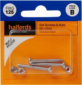 Halfords Set Screws and Nut M3 x 25mm (FIXG125)
