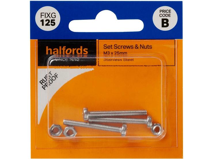 Halfords Set Screws and Nut M3 x 25mm (FIXG125)