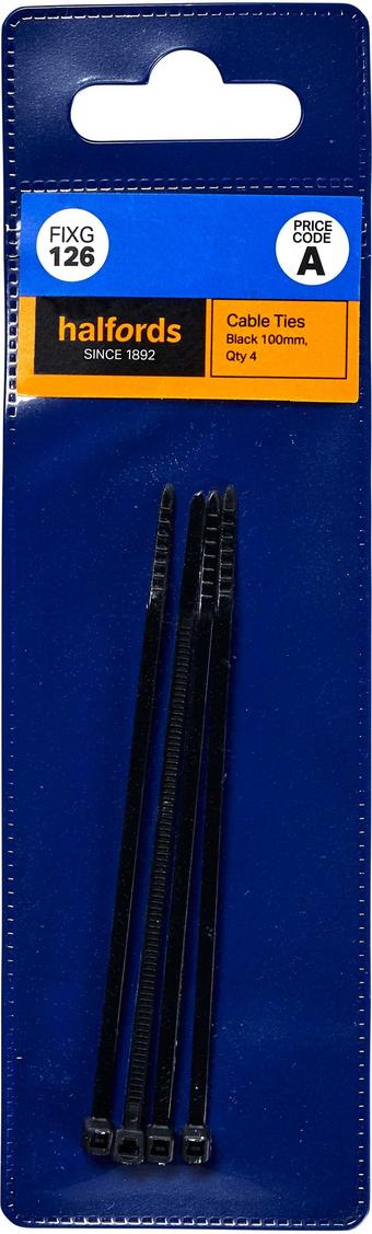 Halfords Cable Ties 100mm Black (FIXG126)