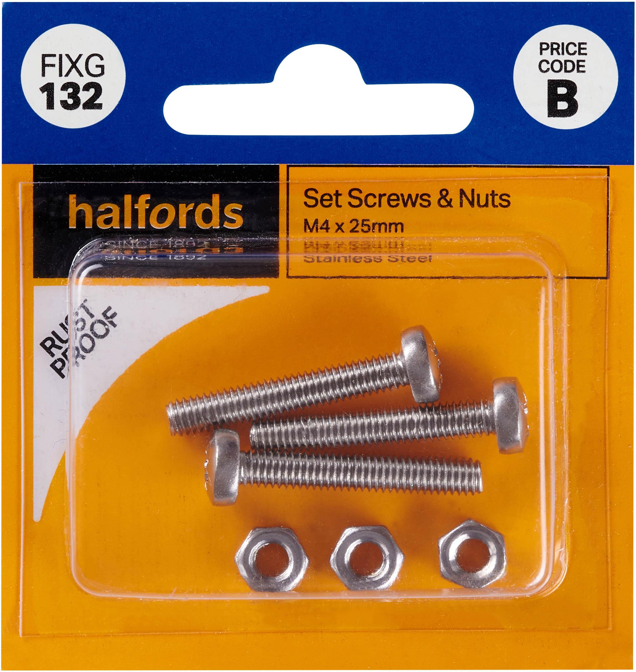 Halfords Set Screws and Nuts M4 x 25mm (FIXG132)