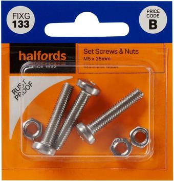 Halfords Set Screws and Nuts M5 x 25mm (FIXG133)