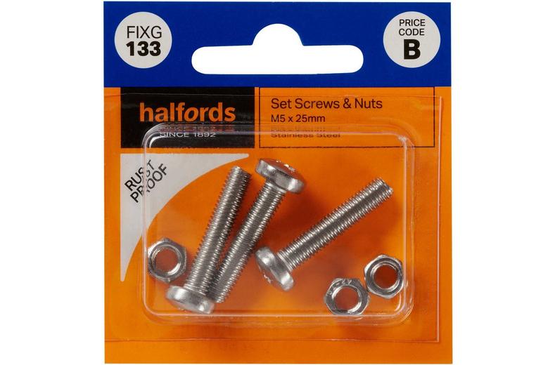 Halfords Set Screws and Nuts M5 x 25mm (FIXG133) Halfords Set Screws and Nuts M5 x 25mm (FIXG133)