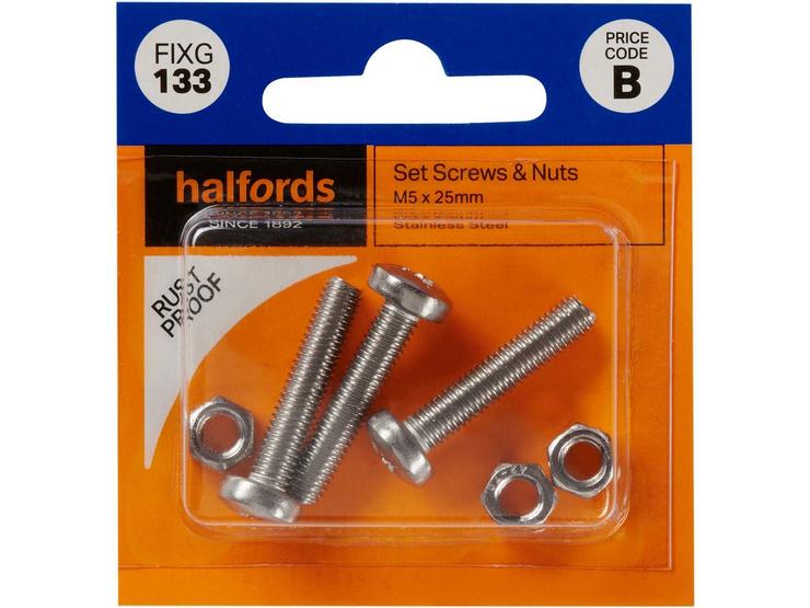Halfords Set Screws and Nuts M5 x 25mm (FIXG133)