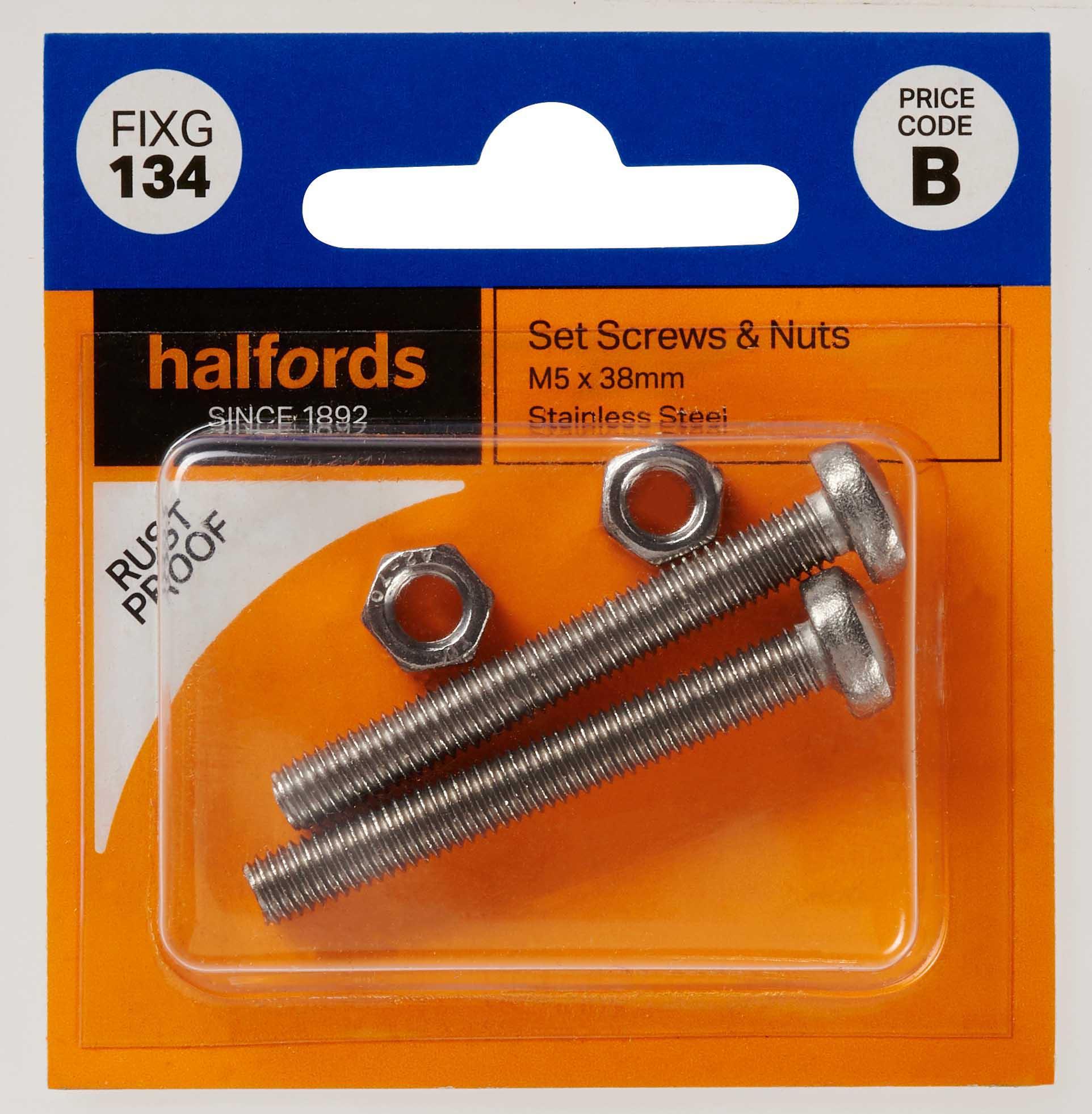 Halfords Set Screws and Nuts M5 x 38mm (FIXG134)