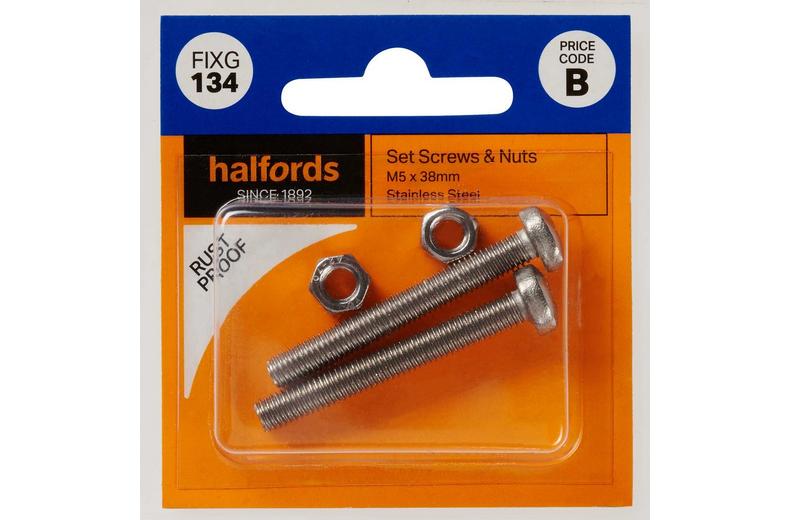 Halfords Set Screws and Nuts M5 x 38mm (FIXG134) Halfords Set Screws and Nuts M5 x 38mm (FIXG134)