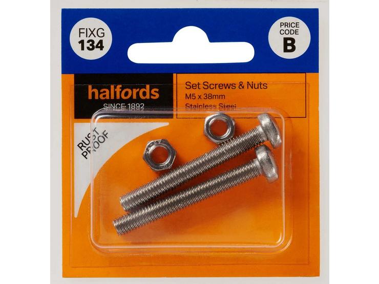 Halfords Set Screws and Nuts M5 x 38mm (FIXG134)