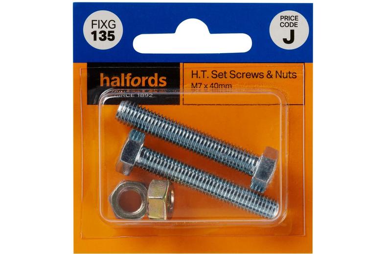 Halfords Set Screws & Nuts M7 x 40mm (FIXG135) Halfords Set Screws & Nuts M7 x 40mm (FIXG135)