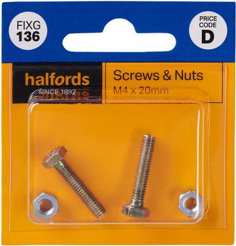 Halfords Set Screws & Nuts M4 x 20mm (FIXG136)