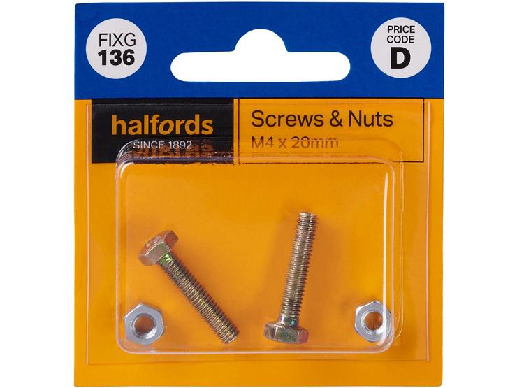 Halfords Set Screws & Nuts M4 x 20mm (FIXG136)