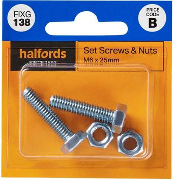 Halfords Set Screws & Nuts M6 x 20mm (FIXG137)