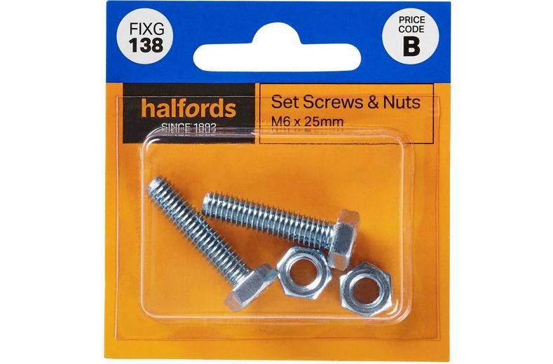 Halfords Set Screws & Nuts M6 x 20mm (FIXG137) Halfords Set Screws & Nuts M6 x 20mm (FIXG137)