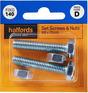 Halfords Set Screw & Nuts M8 x 25mm (FIXG140)