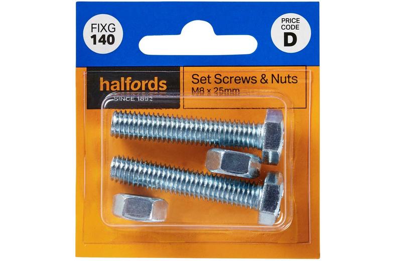 Halfords Set Screw & Nuts M8 x 25mm (FIXG140) Halfords Set Screw & Nuts M8 x 25mm (FIXG140)