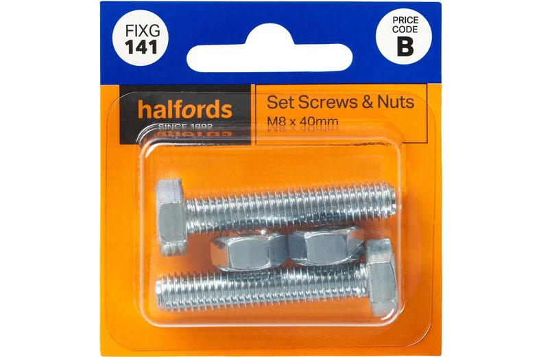 Halfords Set Screws and Nuts M8 x 40mm (FIXG141) Halfords Set Screws and Nuts M8 x 40mm (FIXG141)