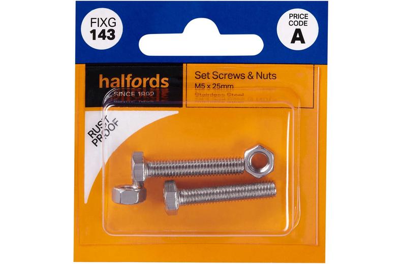 Halfords Set Screws & Nuts M5 x 25mm (FIXG143) Halfords Set Screws & Nuts M5 x 25mm (FIXG143)