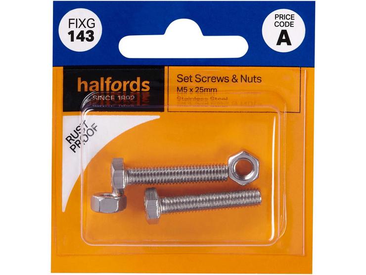 Halfords Set Screws & Nuts M5 x 25mm (FIXG143)