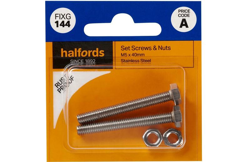 Halfords Set Screws & Nuts M5 x 40mm (FIXG144) Halfords Set Screws & Nuts M5 x 40mm (FIXG144)