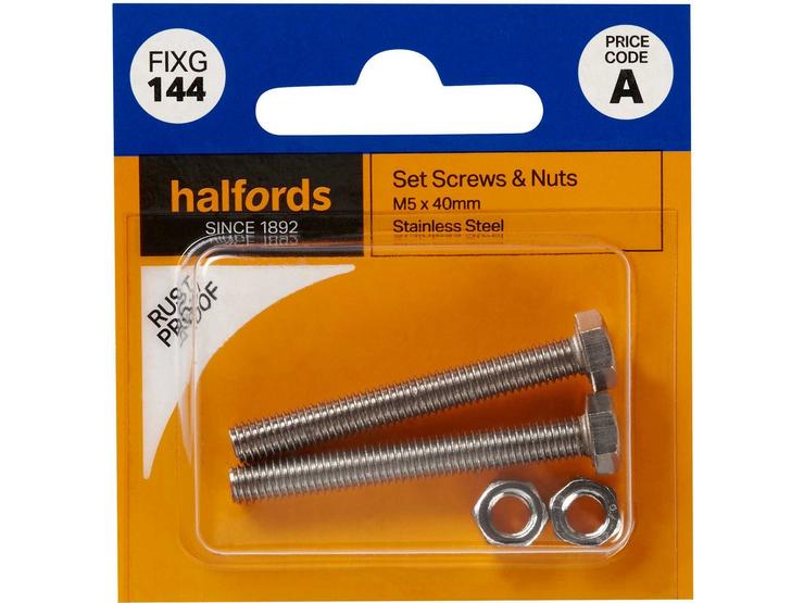 Halfords Set Screws & Nuts M5 x 40mm (FIXG144)
