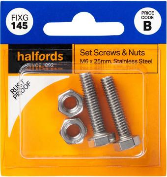 Halfords Set Screws and Nuts M6 x 25mm (FIXG145)