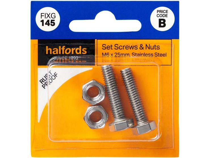 Halfords Set Screws and Nuts M6 x 25mm (FIXG145)