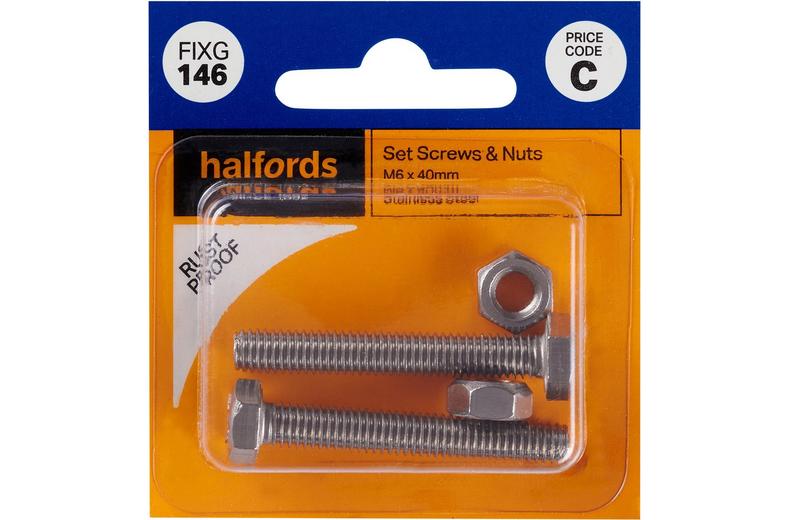 Halfords Set Screws and Nuts M6 x 40mm (FIXG146) Halfords Set Screws and Nuts M6 x 40mm (FIXG146)