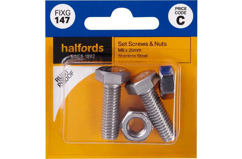 Halfords Set Screws and Nuts M8 x 25mm (FIXG147) Halfords Set Screws and Nuts M8 x 25mm (FIXG147)