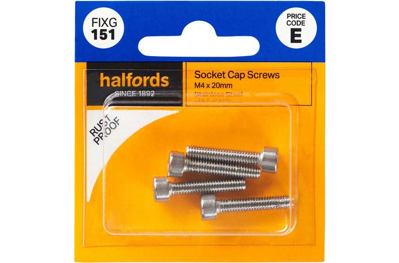 Halfords Socket Cap Screws M4 x 20mm (FIXG151) Halfords Socket Cap Screws M4 x 20mm (FIXG151)