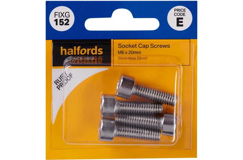 Halfords Socket Cap Screws M6 x 20mm (FIXG152) Halfords Socket Cap Screws M6 x 20mm (FIXG152)