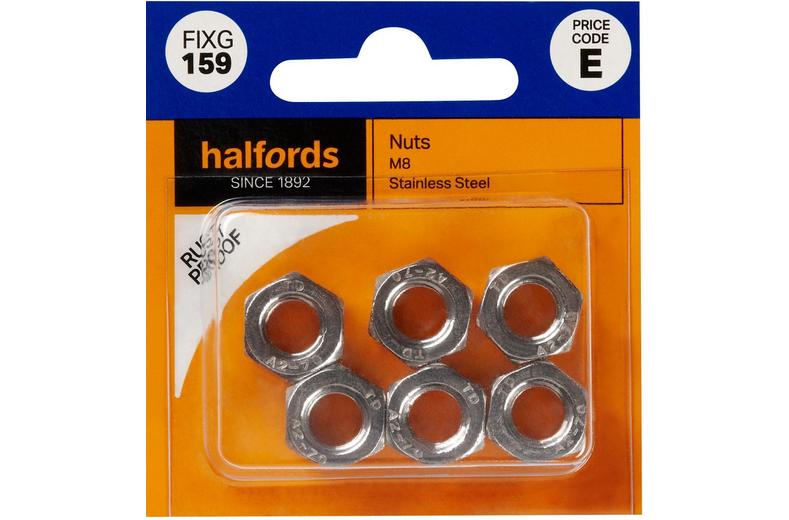 Halfords Nuts Stainless Steel M8 (FIXG159) Halfords Nuts Stainless Steel M8 (FIXG159)