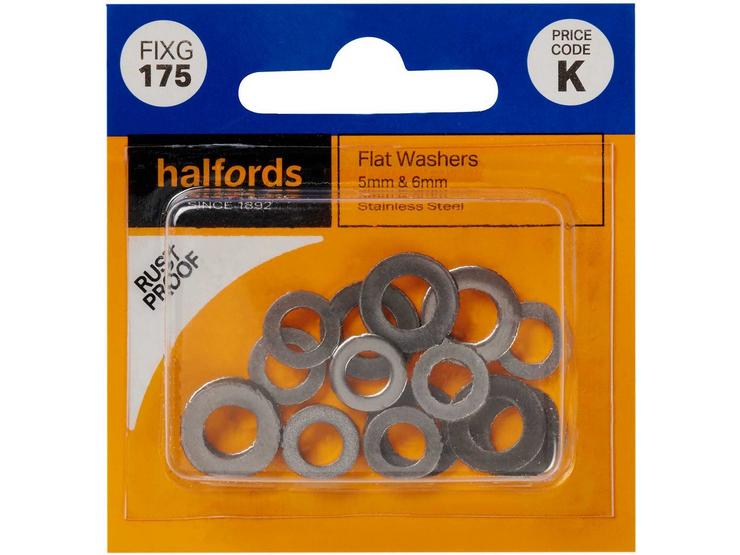 Halfords Assorted Flat Washers 5 & 6mm (FIXG175)
