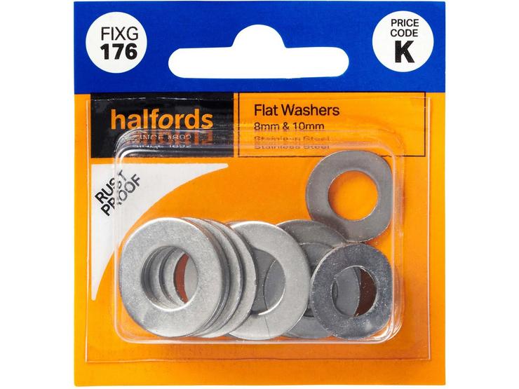 Halfords Assorted Flat Washers 8 & 10mm (FIXG176)