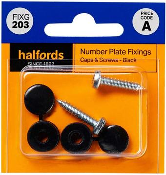 Halfords Number Plate Screws and Caps - Black (FIXG203)