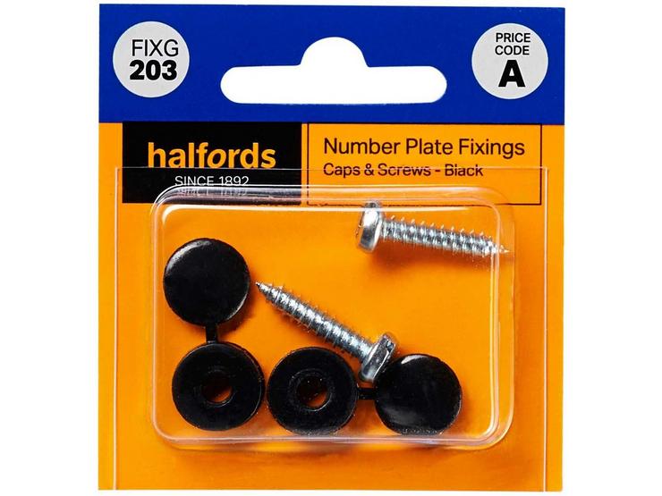 Halfords Number Plate Screws and Caps - Black (FIXG203)