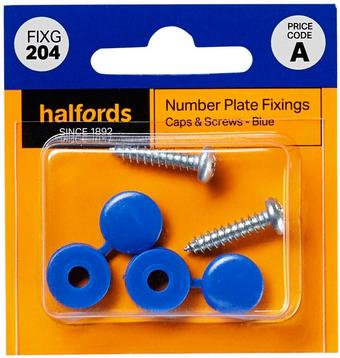 Halfords Number Plate Screws and Caps - Blue (FIXG204)