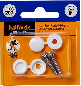 Halfords Number Plate Screws and Caps - White (FIXG207)