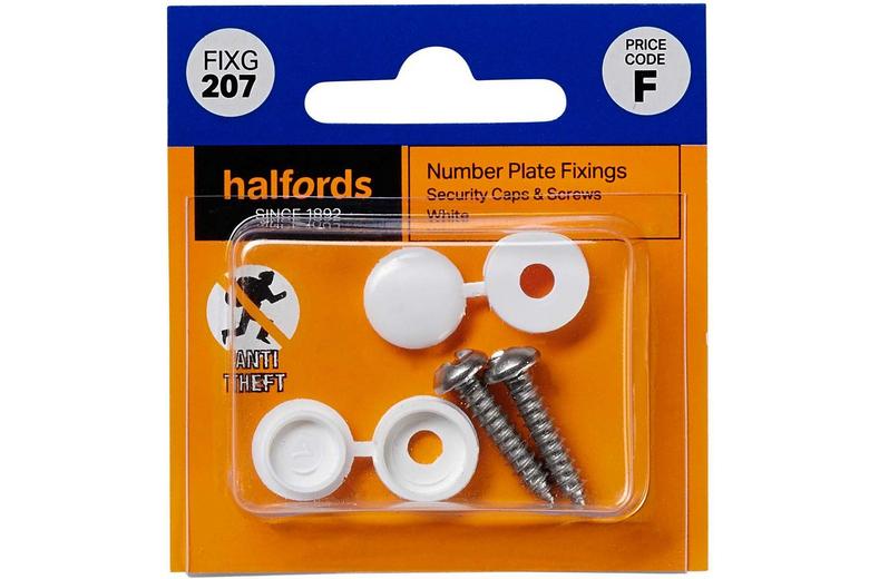 Halfords Number Plate Screws and Caps - White (FIXG207) Halfords Number Plate Screws and Caps - White (FIXG207)