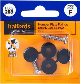 Halfords Number Plate Screws and Caps - Black (FIXG208)