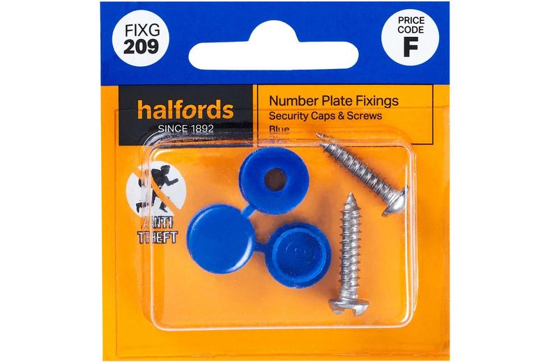 Halfords Number Plate Screws and Caps - Blue (FIXG209) Halfords Number Plate Screws and Caps - Blue (FIXG209)