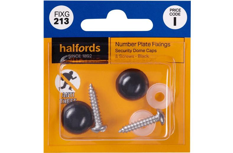 Halfords Number Plate Screws and Caps - Black (FIXG213) Halfords Number Plate Screws and Caps - Black (FIXG213)