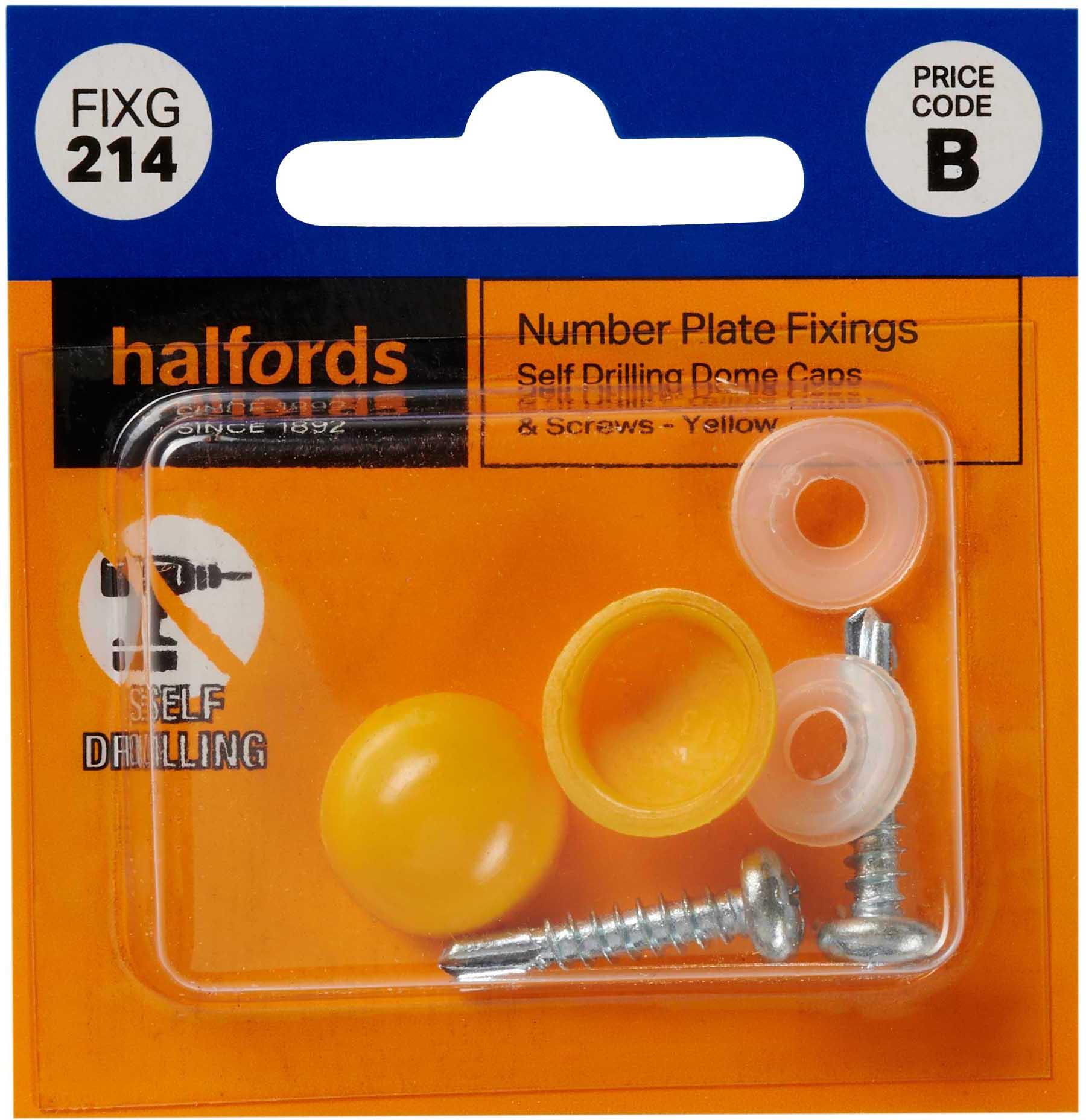 Halfords Number Plate Self Drill Screw & Cap Yellow (HFX687)